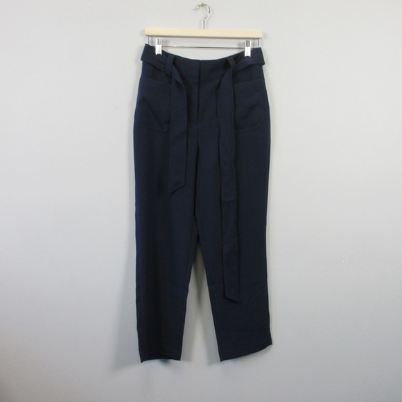 Boden Tie Waist Tapered Trousers Pants Women 6 Navy Blue High Rise Career 432 - Picture 1 of 10